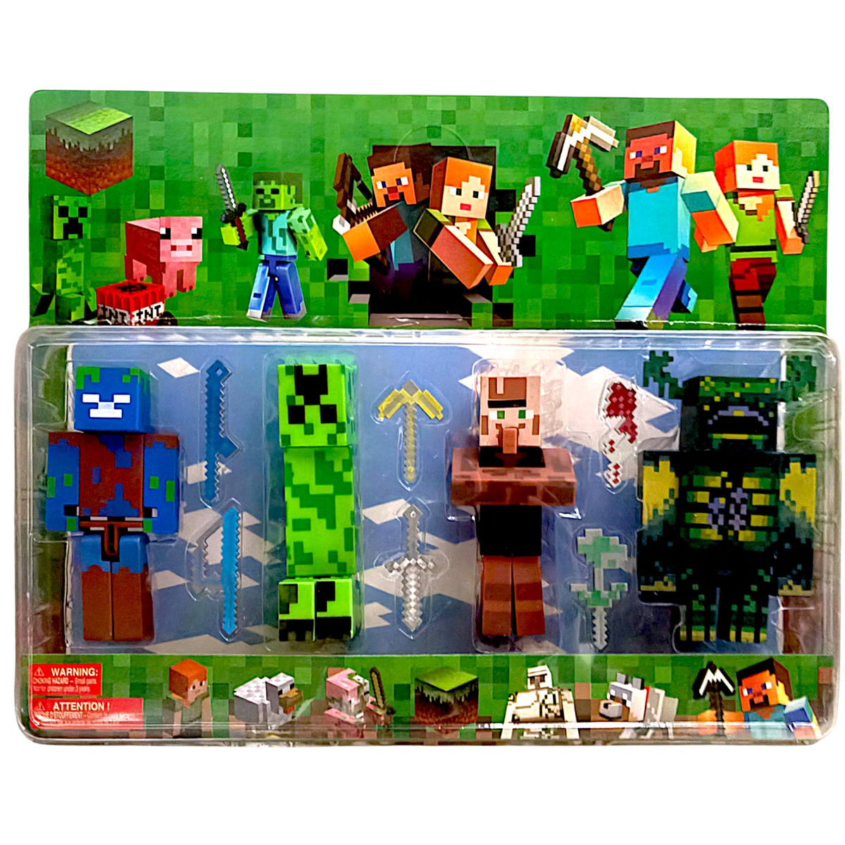 ZESTAW FIGUREK Z GRY MINECRAFT FIGURKA 4 SZTUKI ZOMBIE VILLAGER WARDEN 4w1