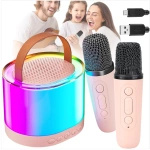  ZESTAW KARAOKE 2 MIKROFONY BEZPRZEWODOWY PRZENOŚNY GŁOŚNIK BLUETOOTH LED 