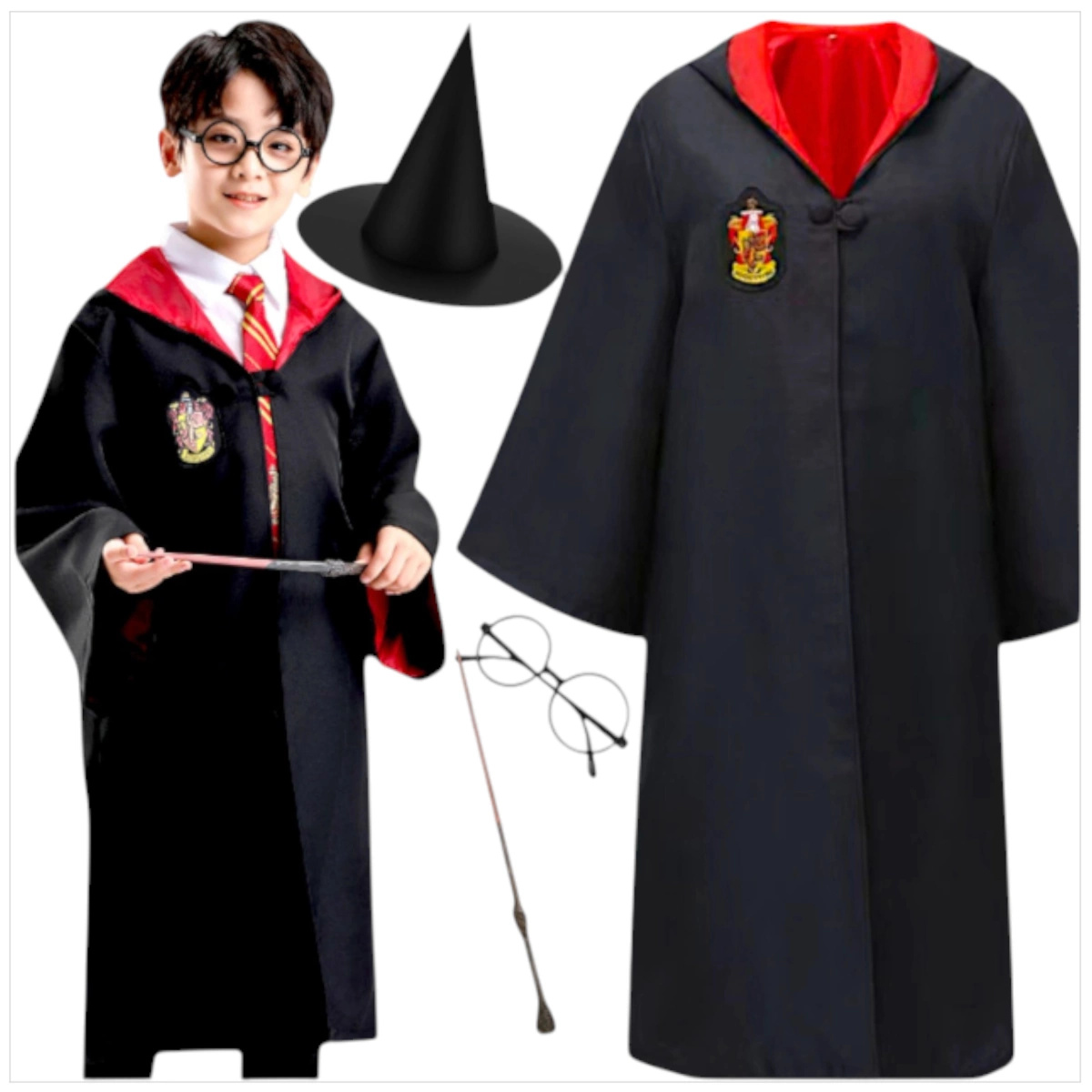 STRÓJ HARRY POTTER + OKULARY + RÓŻDŻKA ZESTAW HARREGO POTTERA
