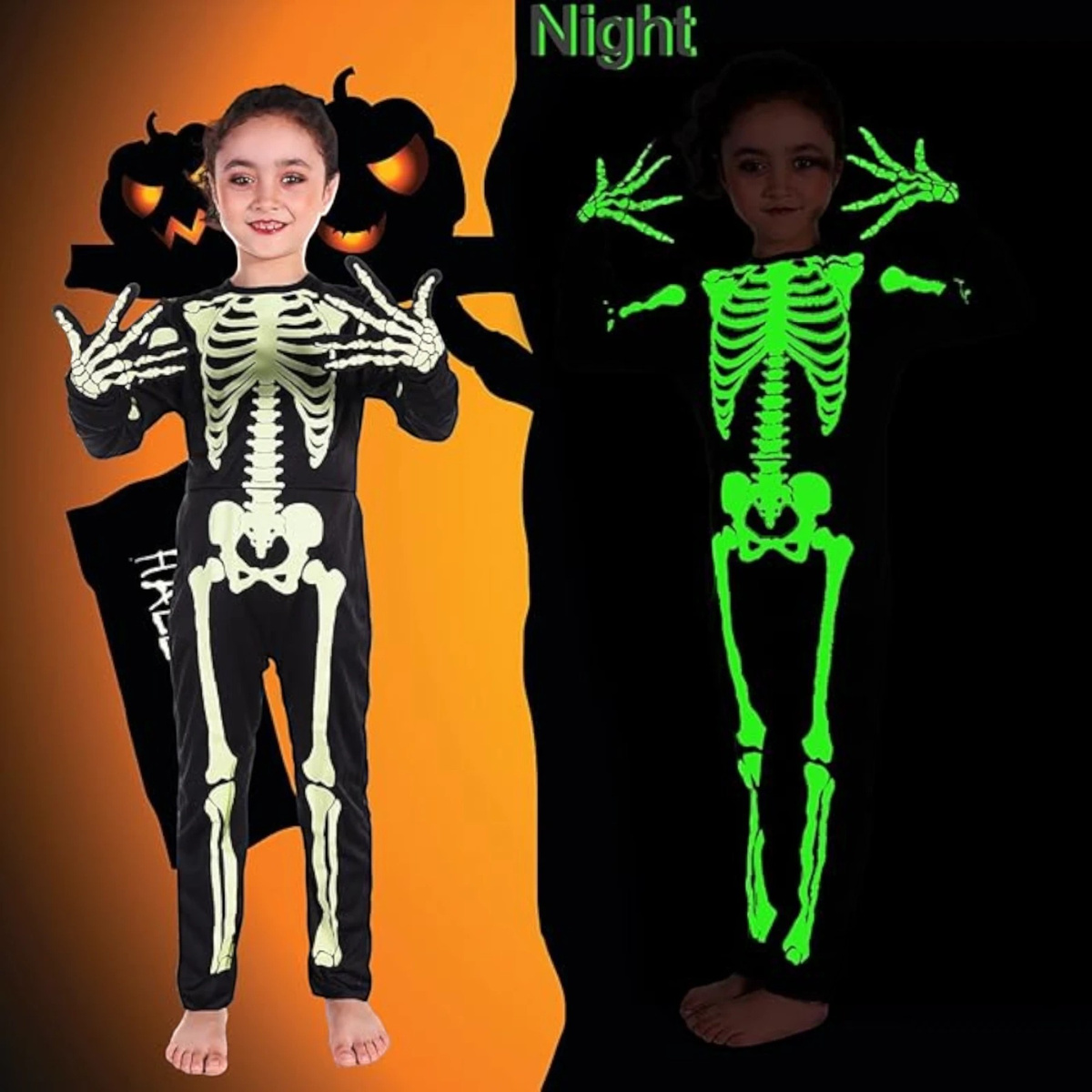 STRÓJ NA HALLOWEEN - KOŚCIOTRUP FLUORESCENCYJNY (ŚWIECI W CIEMNOŚCI) rozmiar S