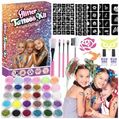 TATUAŻE DLA DZIEWCZYNKI BROKATOWE ZMYWALNE 151el ZESTAW DO TATUAŻY MAKIJAŻ