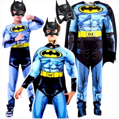 BATMAN - STRÓJ DLA CHŁOPCA GRUBY Z MIĘŚNIAMI DELUXE + MASKA NA TWARZ