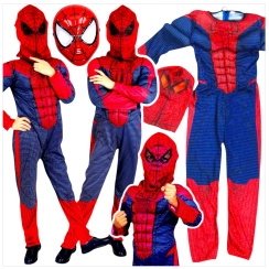 SPIDERMAN - STRÓJ DLA CHŁOPCA GRUBY Z MIEŚNIAMI DELUXE + MASKA NA TWARZ