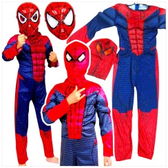 SPIDERMAN - STRÓJ DLA CHŁOPCA GRUBY Z MIEŚNIAMI DELUXE + MASKA NA TWARZ