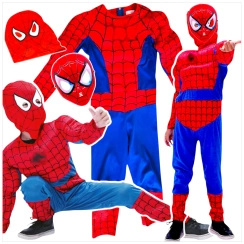 SPIDERMAN - STRÓJ DLA CHŁOPCA GRUBY Z MIEŚNIAMI DELUXE + MASKA ŚWIECĄCA