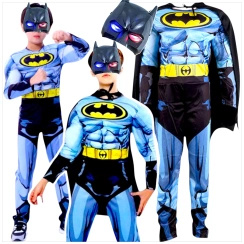 BATMAN - STRÓJ DLA CHŁOPCA GRUBY Z MIĘŚNIAMI DELUXE + MASKA ŚWIECĄCA