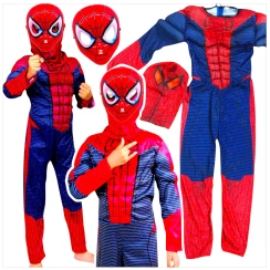 SPIDERMAN - STRÓJ DLA CHŁOPCA GRUBY Z MIEŚNIAMI DELUXE + MASKA ŚWIECĄCA