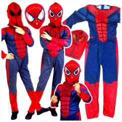SPIDERMAN - STRÓJ DLA CHŁOPCA GRUBY Z MIEŚNIAMI DELUXE + MASKA ŚWIECĄCA