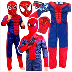SPIDERMAN - STRÓJ DLA CHŁOPCA GRUBY Z MIEŚNIAMI DELUXE + MASKA NA TWARZ