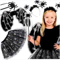 STRÓJ NA HALLOWEEN DLA DZIEWCZYNKI PAJĘCZYCA PAJĘCZARKA SPÓDNICZKA SKRZYDŁA