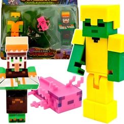 FIGURKA MINECRAFT ZESTAW FIGUREK 3w1 ZOMBIE ZŁOTA ZBROJA JASZCZURKA DODATKI