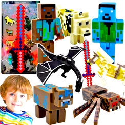 MINECRAFT MEGA PACK 7 FIGUREK Z GRY DUŻY ZESTAW 8w1 + DUŻY MIECZ ŚWIECĄCY