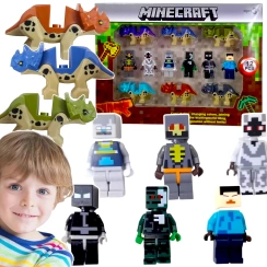 MINECRAFT DUŻY ZESTAW FIGUREK 12 SZTUK FIGURKI DINOZAURY KLOCKI 12w1 STEVE