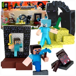 FIGURKI Z GRY MINECRAFT STEVE SMOK AKCESORIA ZESTAW 8 SZTUK FIGURKA DODATKI