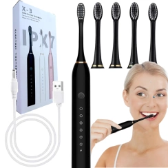 SZCZOTECZKA SONICZNA DO ZĘBÓW ELEKTRYCZNA 4 KOŃCÓW 6 TRYBÓW PRACY USB IPX7