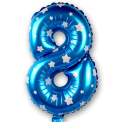 Balon Foliowy Cyfra 8 Niebieski w gwiazdki 80cm