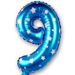 Balon Foliowy Cyfra 9 Niebieski w gwiazdki 40cm