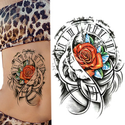 Duży tatuaż zmywalny tymczasowy 21cm motyw Róża Zegar TH-798