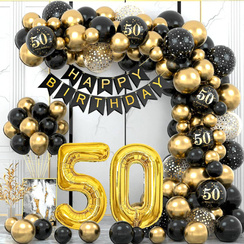 Zestaw balonów na 50 urodziny w kolorze czarnym i złotym 85el