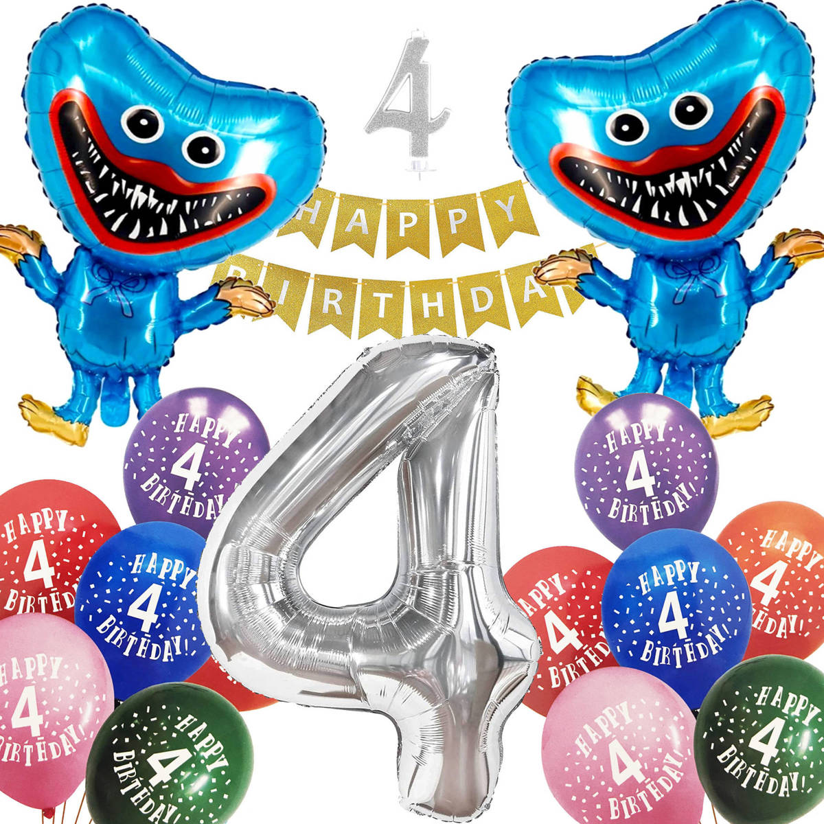  HUGGY WUGGY Balony Zestaw Urodzinowy 4 Urodziny