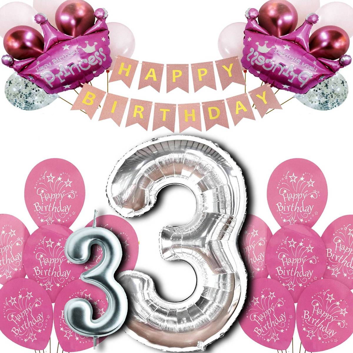 Balony Zestaw Urodzinowy Princess 3 Latka