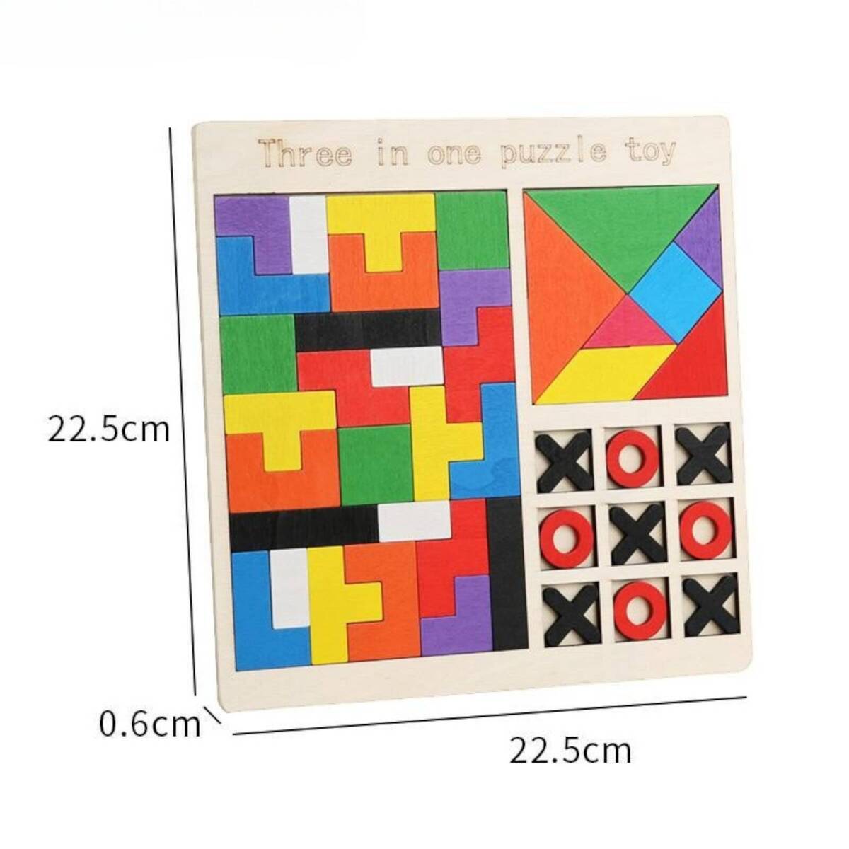 Drewniana Gra Logiczna Kółko i Krzyżyk + Tetris + Tangram (3 gry w 1)