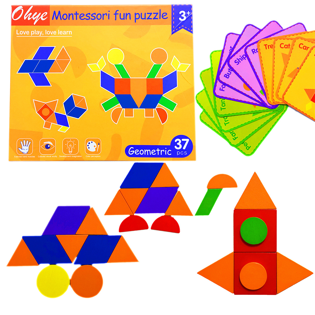 Drewniana Układanka Montessori Puzzle 37 kształtów