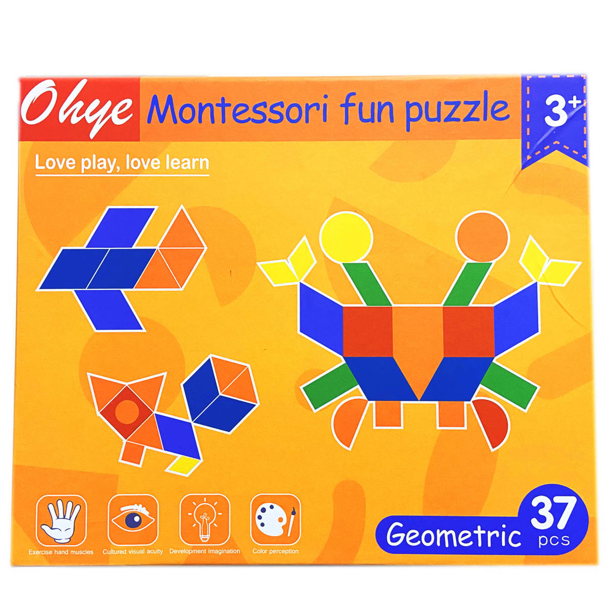 Drewniana Układanka Montessori Puzzle 37 kształtów