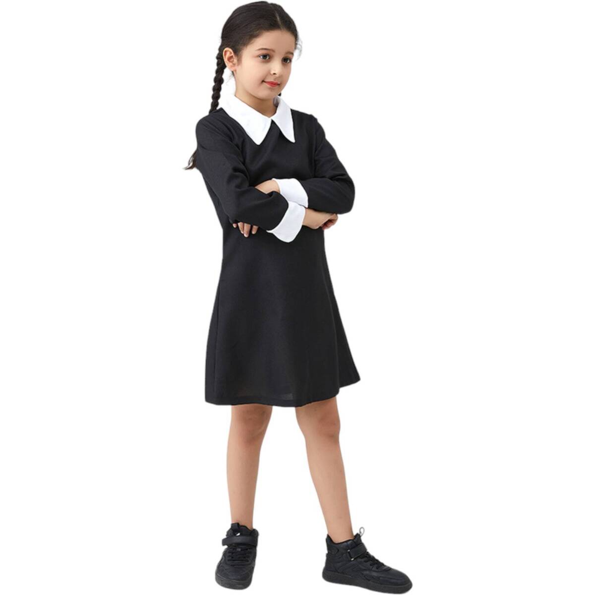 ELEGANCKI STRÓJ KOSTIUM WEDNESDAY ADDAMS DLA DZIEWCZYNEK ROZMIAR: M