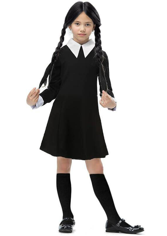 ELEGANCKI STRÓJ KOSTIUM WEDNESDAY ADDAMS DLA DZIEWCZYNEK ROZMIAR: M