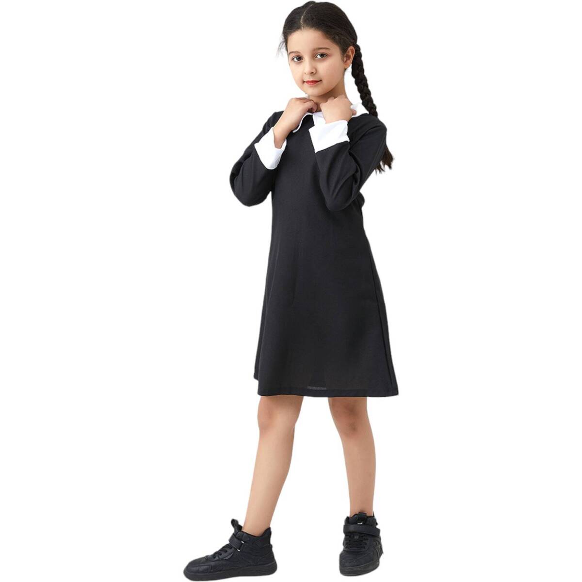 ELEGANCKI STRÓJ KOSTIUM WEDNESDAY ADDAMS DLA DZIEWCZYNEK ROZMIAR: M