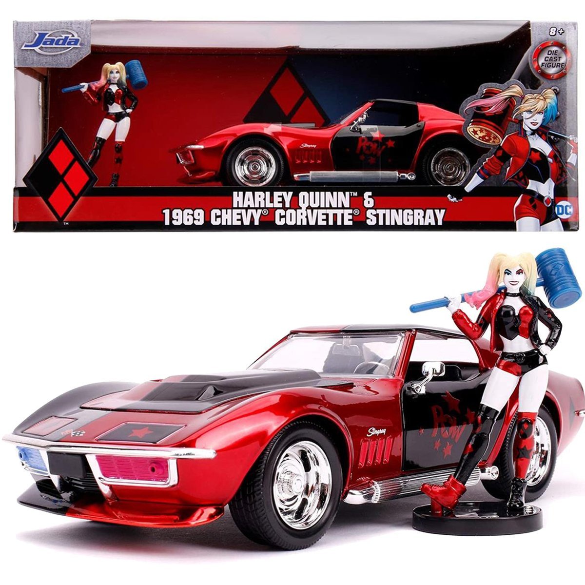 JADA DC Comics Auto Chevy Corvette Stingray i figurka Harley Quinn