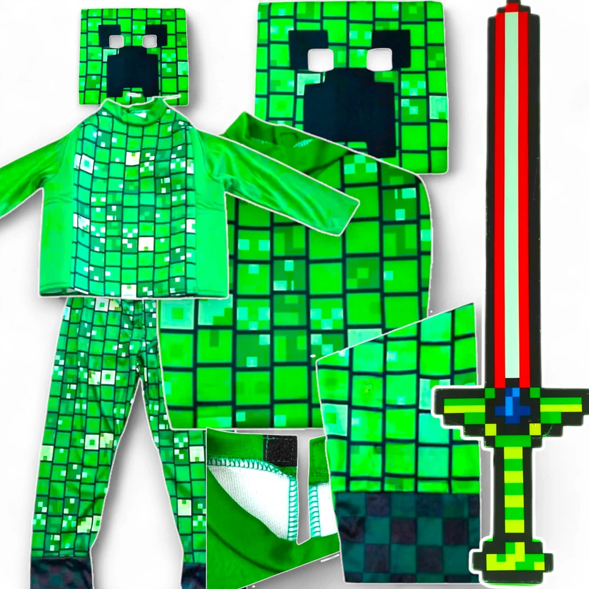 MINECRAFT Strój dla chłopca CREEPER / kostium na bal rozmiar L 130-140 cm + miecz