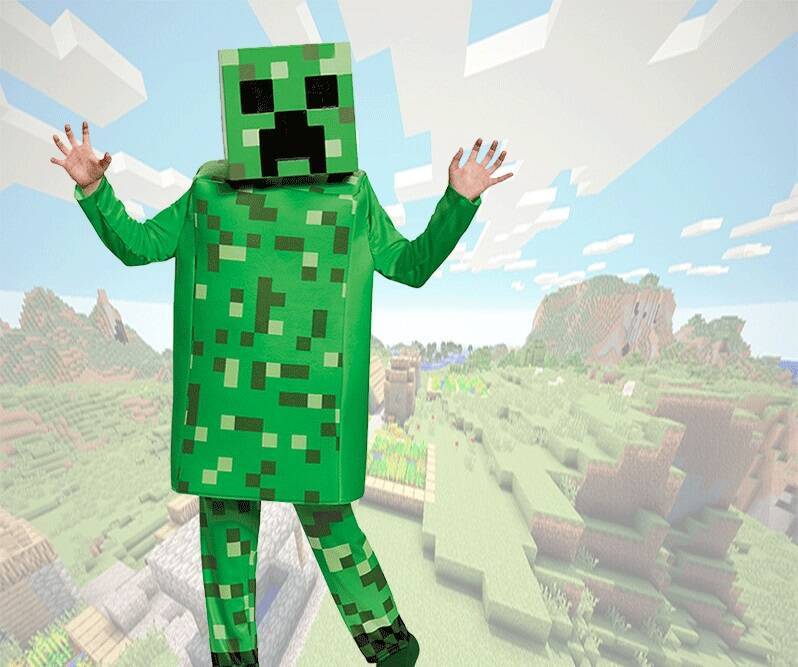 MINECRAFT Strój dla chłopca CREEPER / kostium na bal rozmiar L 130-140 cm + miecz + karabin