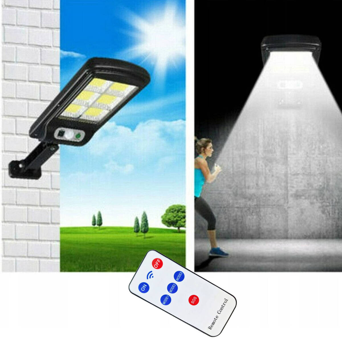 MOCNA LAMPA SOLARNA LED COB ULICZNA CZUJNIK RUCHU ZMIERZCHU Z PILOTEM