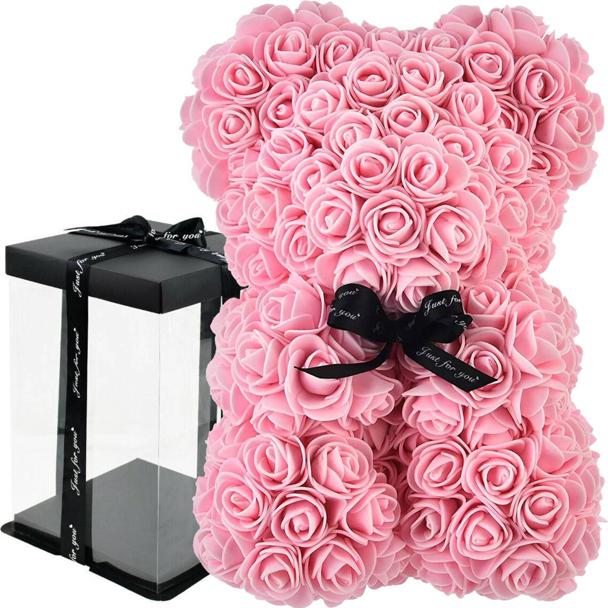 Miś z róż + pudełko prezentowe