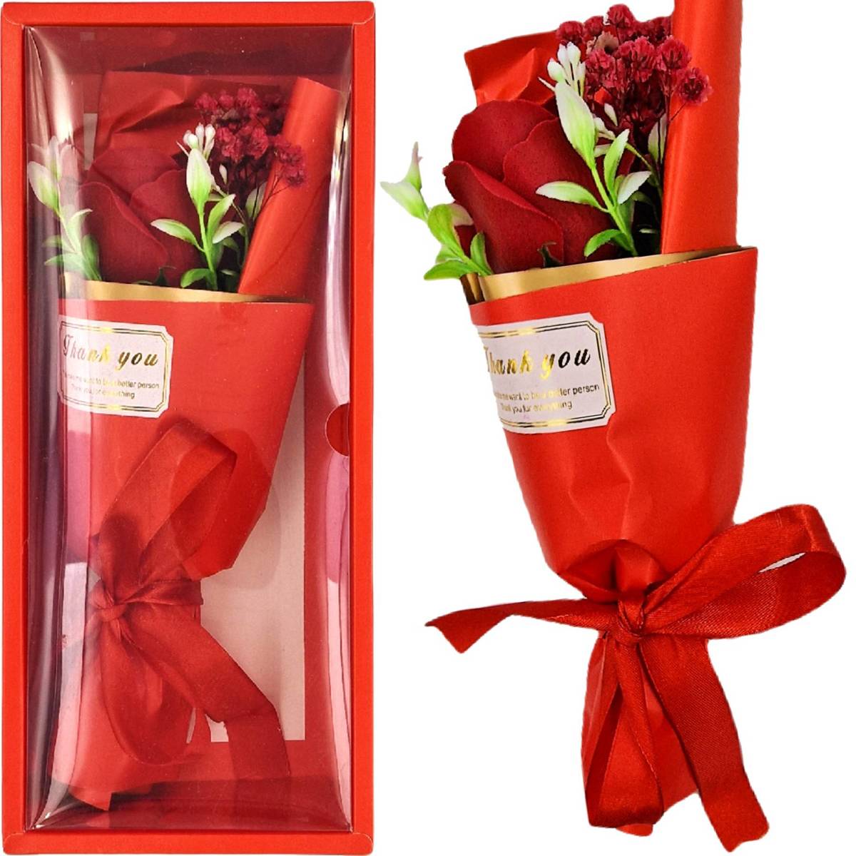 Róża z bukietem w pudełku prezentowym