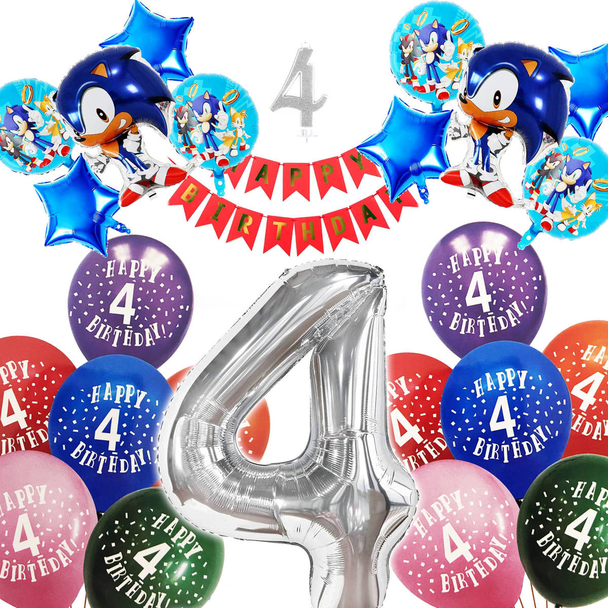 SONIC Balony Zestaw Urodzinowy 4 Urodziny