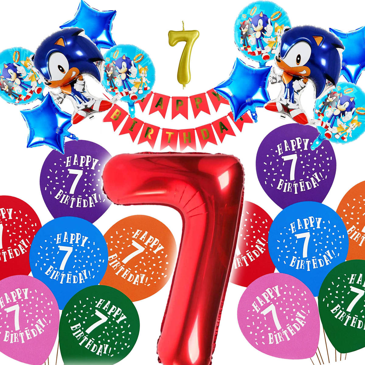 SONIC Balony Zestaw Urodzinowy 7 Urodziny