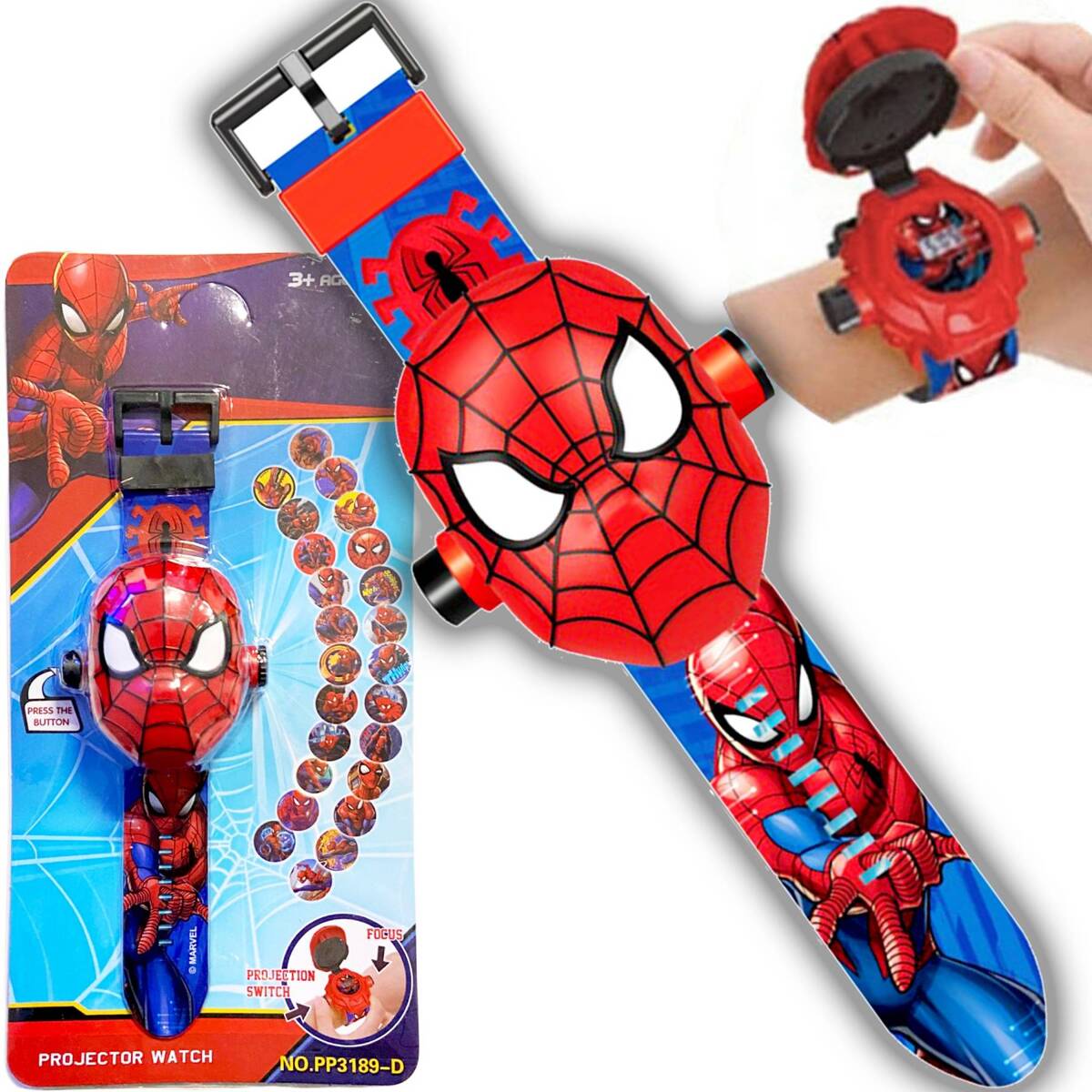 SPIDERMAN Zestaw Rękawiczki 2szt + Zegarek 3D z projektorem