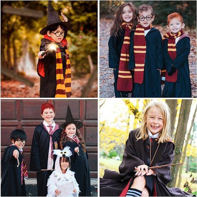 Strój Harry Potter dla dzieci Gryffindor peleryna Czarodzieja Krawat Szalik + KAPELUSZ