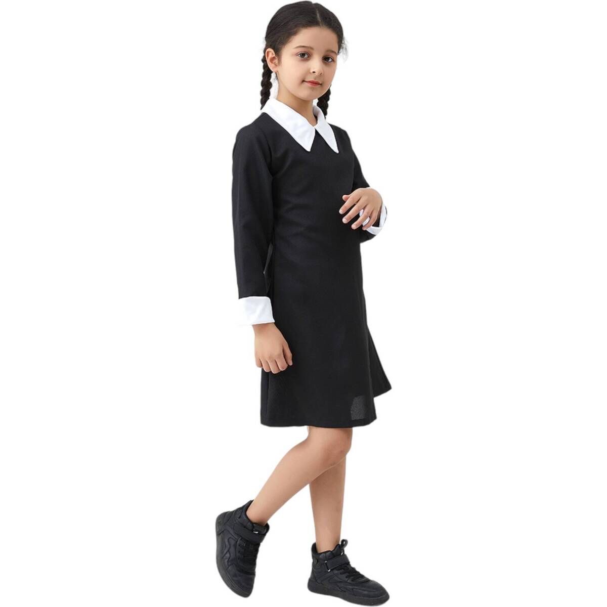 Strój Kostium Wednesday Addams - rozmiar M (115-125 cm) + Peruka z warkoczami o długości 60cm