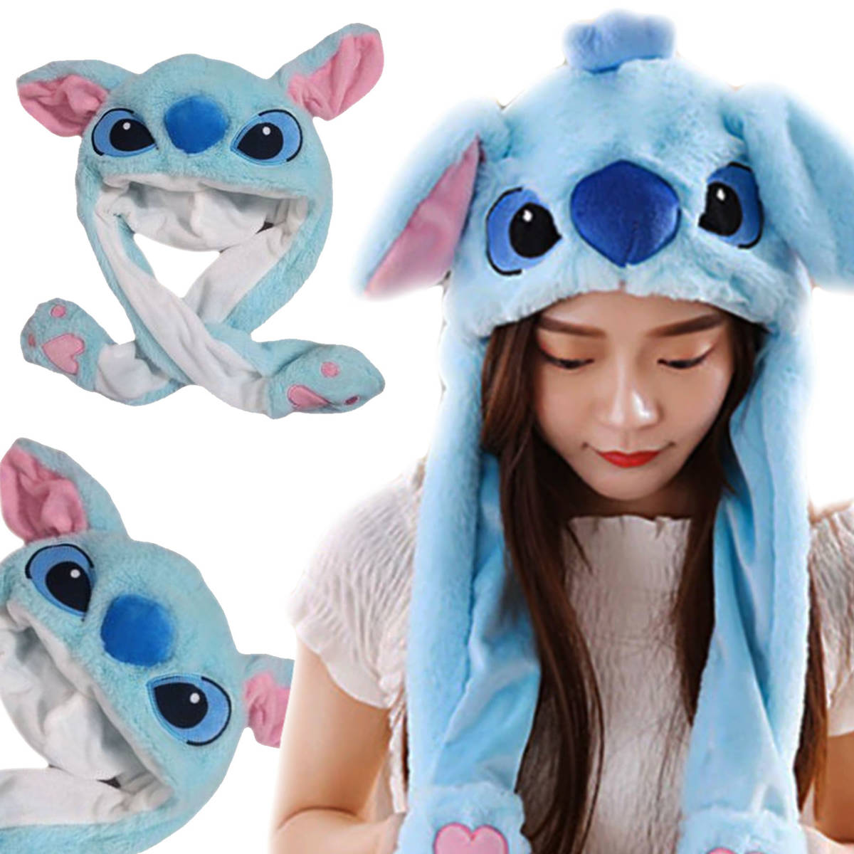 Świecąca LED Czapka Z Ruchomymi Uszami Stich Kigurumi