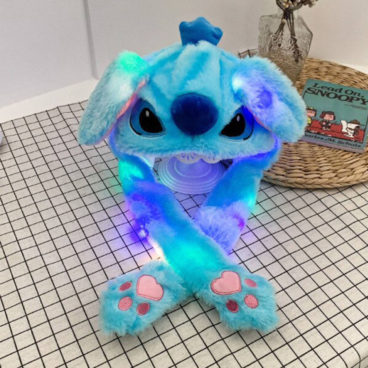 Świecąca LED Czapka Z Ruchomymi Uszami Stich Kigurumi