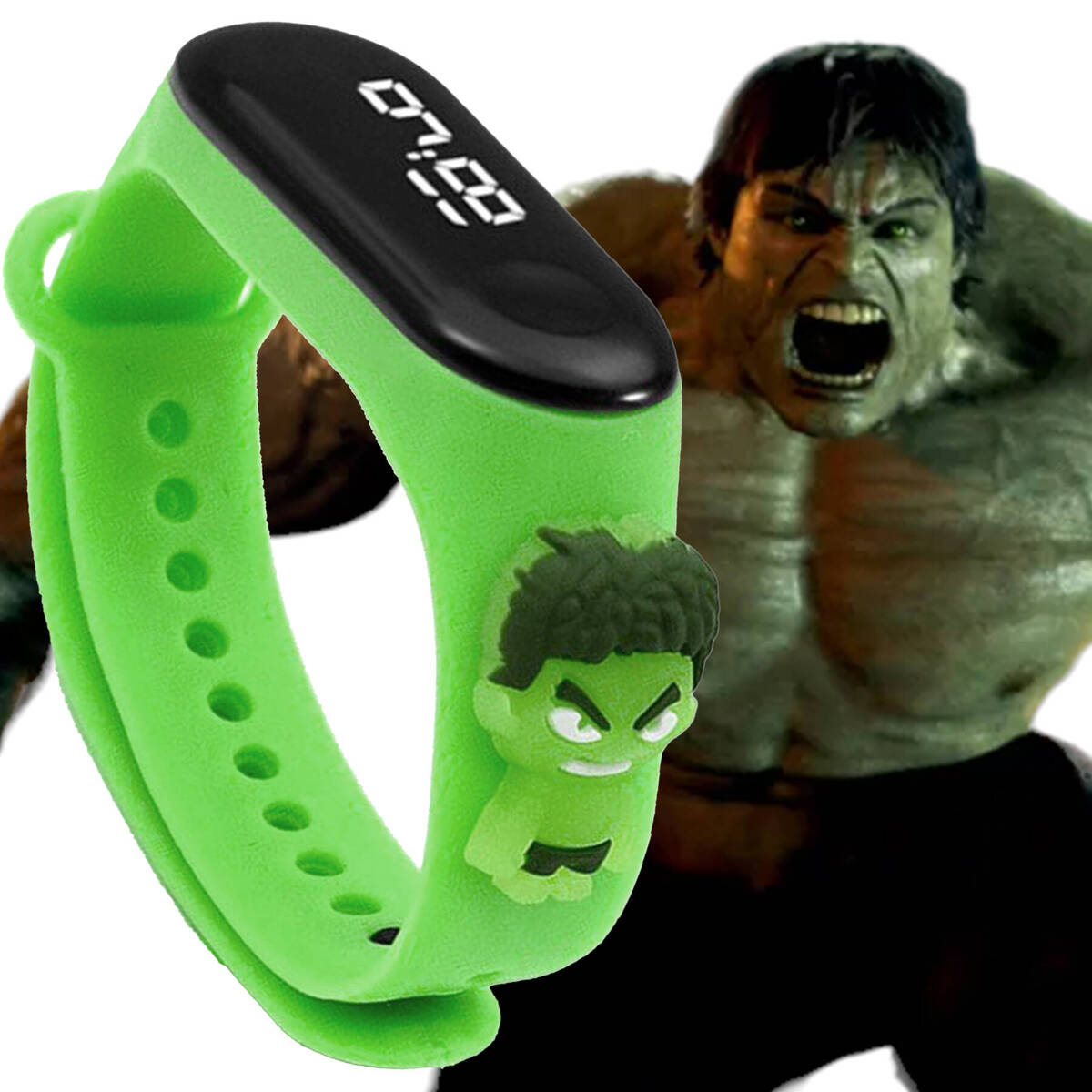 Zegarek LED opaska Dla Dzieci Hulk zielony