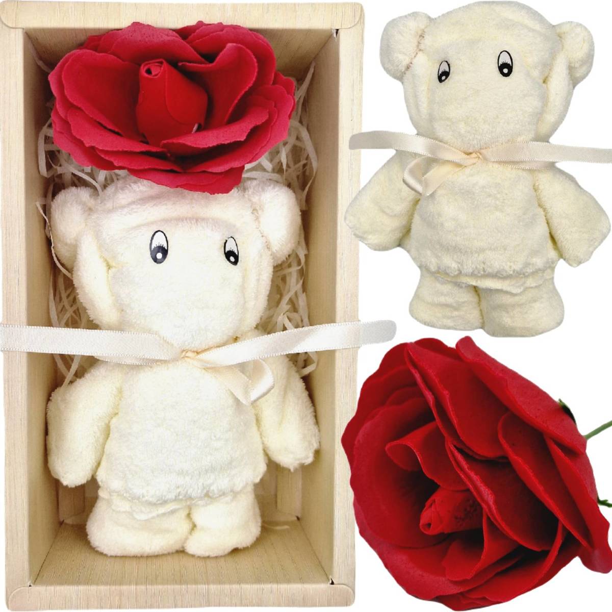 Zestaw Na Dzień Matki Ręcznik Miś z różą + opakowanie na prezent