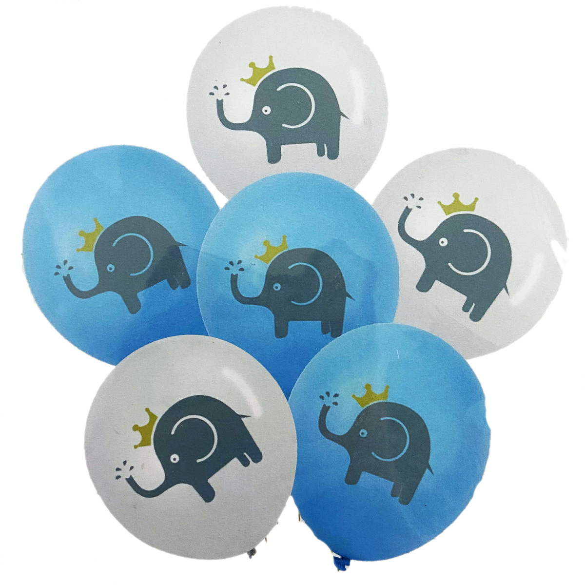 Zestaw balonów słonie białe i niebieskie 6 szt.
