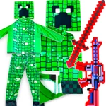 MINECRAFT Strój dla chłopca CREEPER / kostium na bal rozmiar L 130-140 cm + miecz + karabin