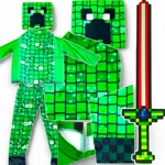 MINECRAFT Strój dla chłopca CREEPER / kostium na bal rozmiar M 120-130 cm + miecz