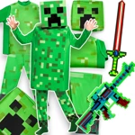 MINECRAFT Strój dla chłopca CREEPER / kostium na bal rozmiar M 120-130 cm + miecz + karabin